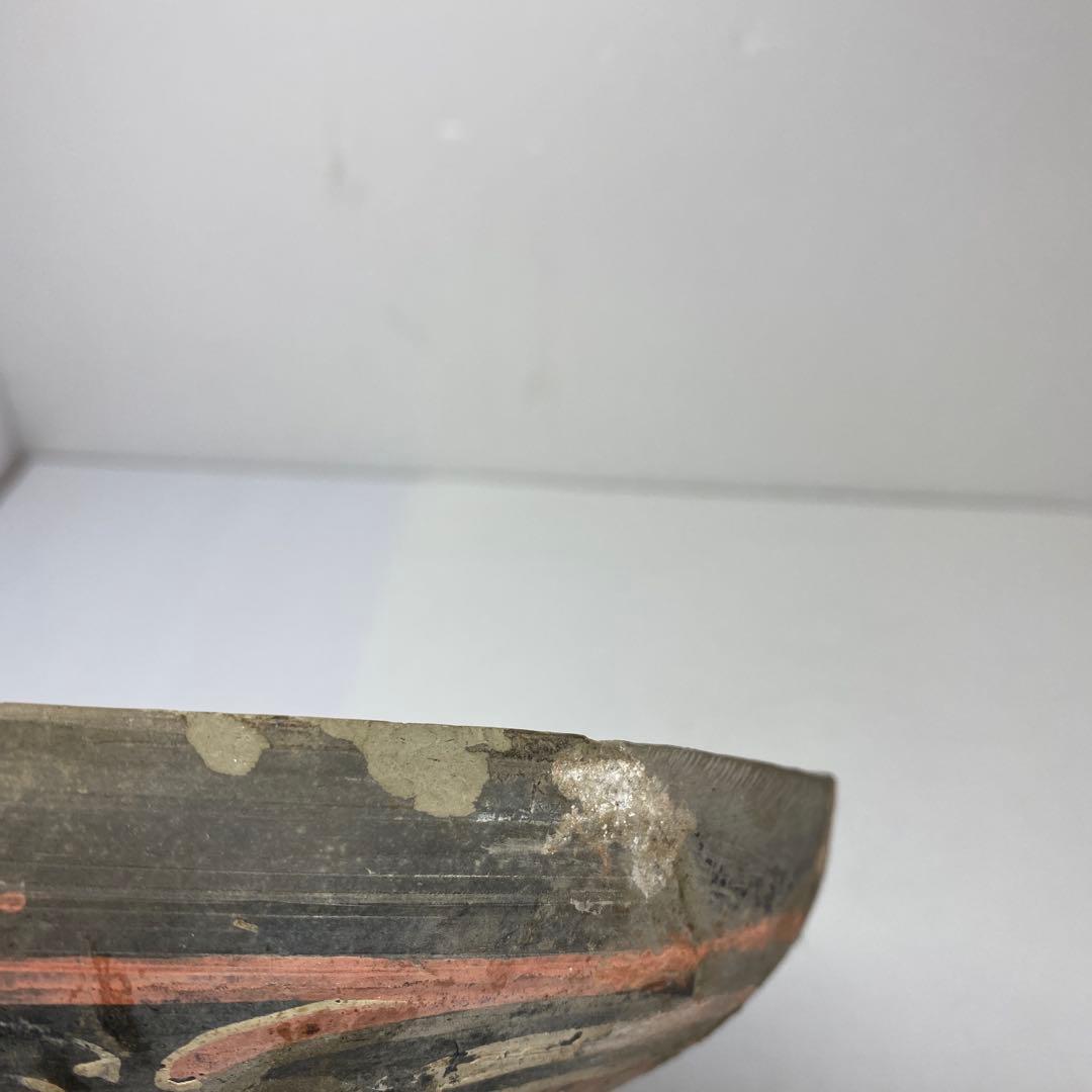 中国漢時代　彩陶加彩蓋付　三足土器　高さ22.5㎝　タトオ　東な7-0304②