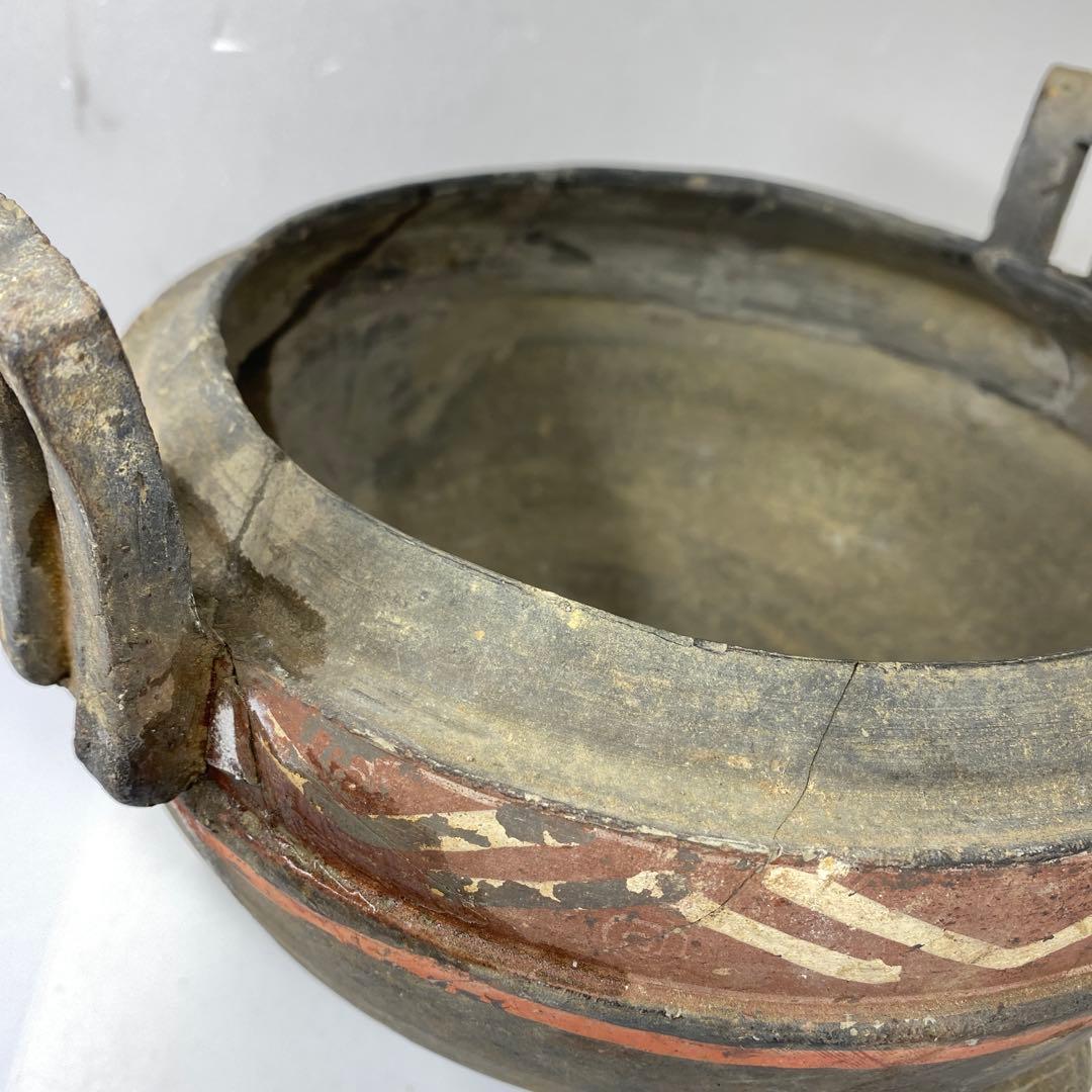 中国漢時代　彩陶加彩蓋付　三足土器　高さ22.5㎝　タトオ　東な7-0304②