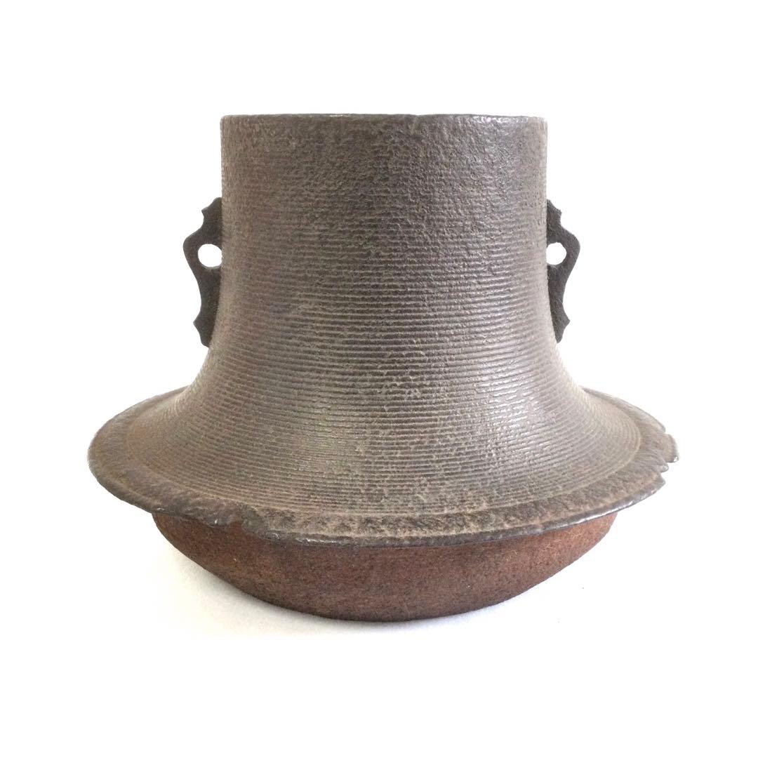 茶釜 富士釜 銘無し 銅蓋 釜環無し 茶道具 B883