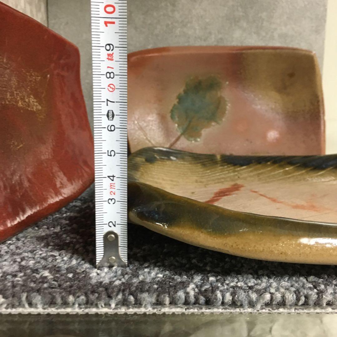 備前焼　緋襷　絵皿　角皿　長方皿　四方皿　大１枚　小２枚　セット