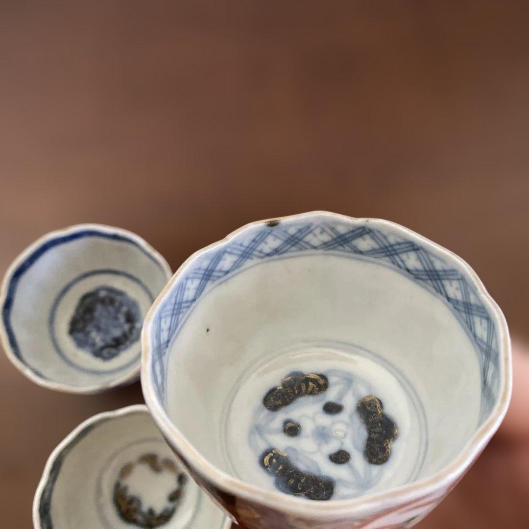 古伊万里　金襴手　ミニ猪口　ミニ小鉢　3個セット
