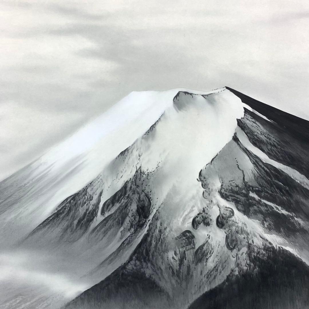 掛軸 渡辺國夫 富士山水 共箱 水墨画 松 1-28