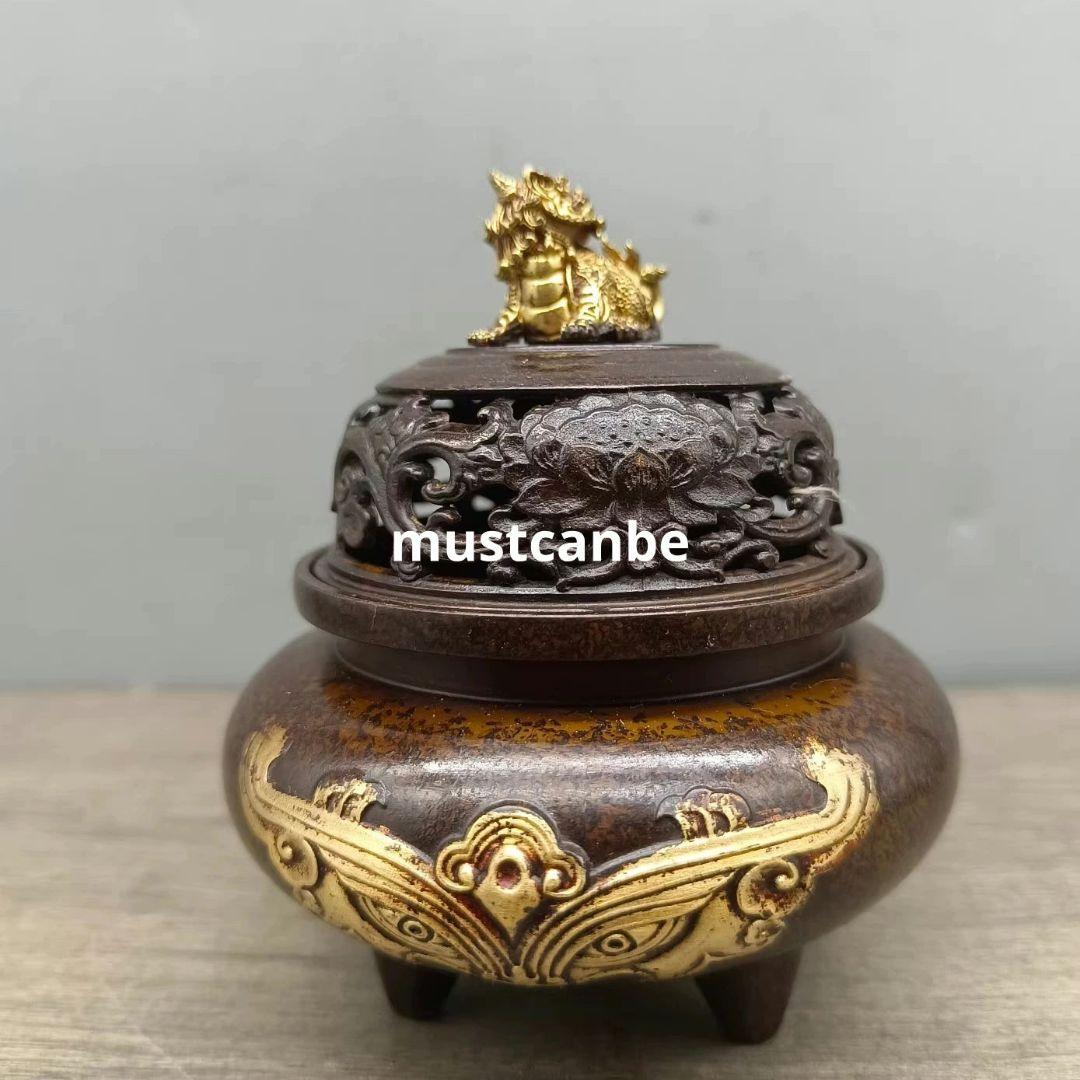 銅製 チ龍獅蓋香炉 室内檀香炉 香道具茶道具 工芸品 置物