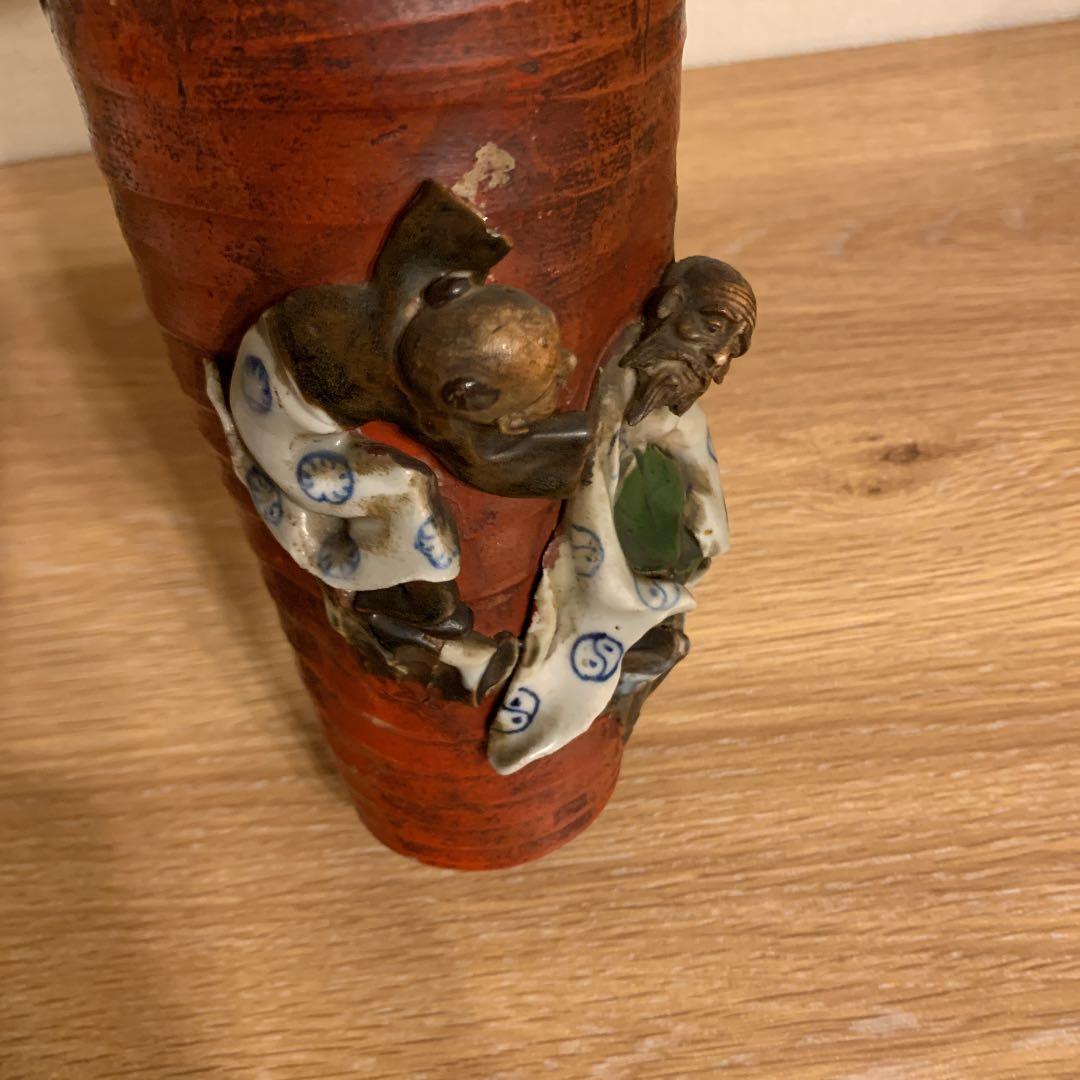 隅田焼　高浮雕人物花瓶　アンティーク　1客