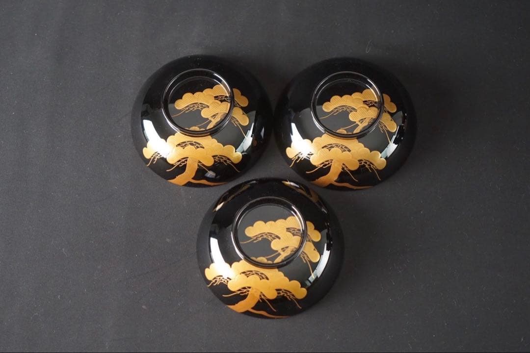 輪島塗 田谷漆器店 松蒔絵 煮物椀 三客 共箱 美品