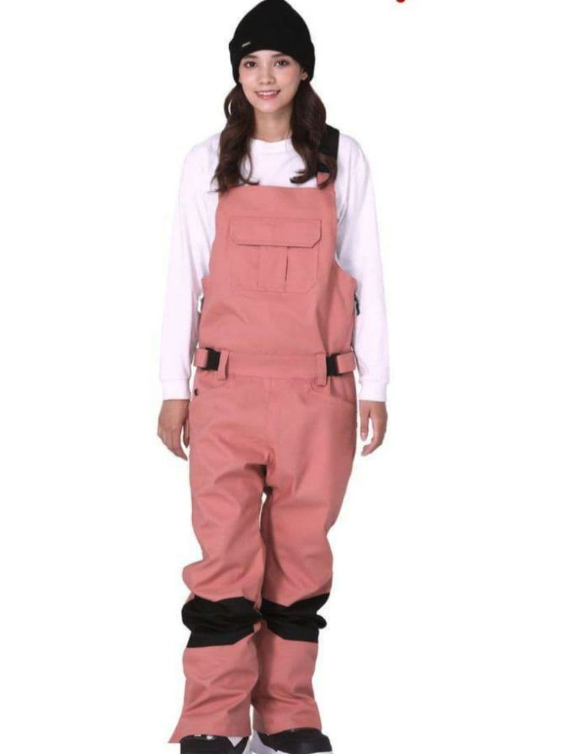 新品未使用レディースМサイズスノボビブパンツ、テラコッタ×ブラックオーバーオール