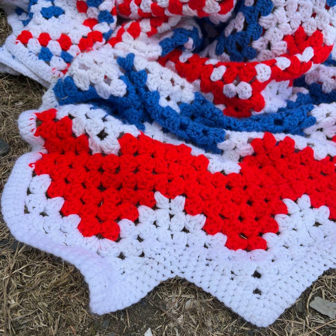 【USA vintage】グラニーブランケット 赤 青 白 トリコロール