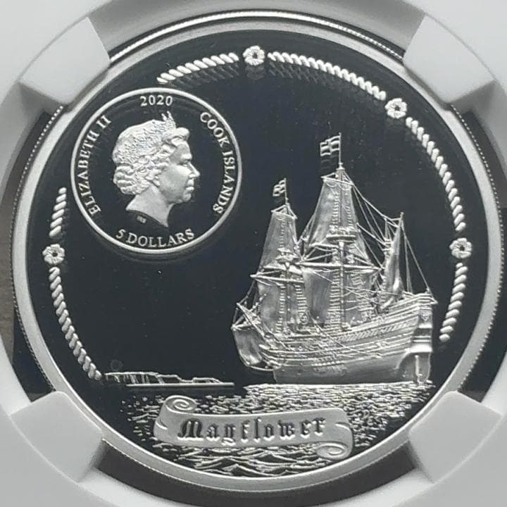 2020 クック諸島 メイフラワー号400周年 5ドル銀貨 PL70