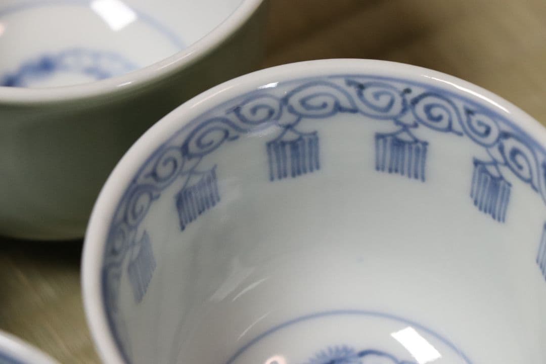【CM77】古伊万里 青磁 染付 猪口 四客 陶芸 湯呑 酒器 小鉢 向付 懐石