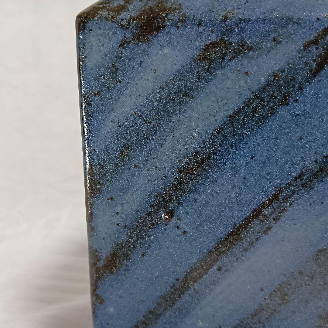 伊勢神楽の窯 奥田康博 呉州窯 方瓶 共箱付 角瓶 花瓶 ブルー