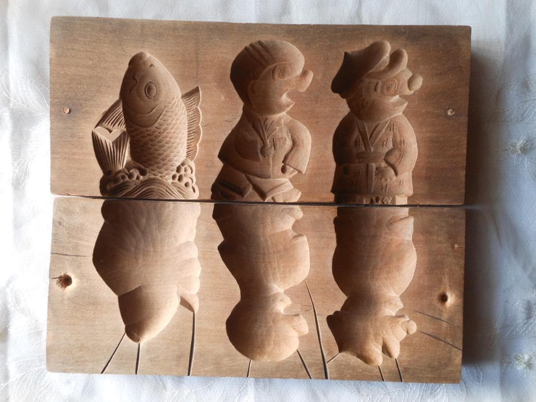 和菓子木型　菓子型　２枚合わせ　古道具　アンティーク