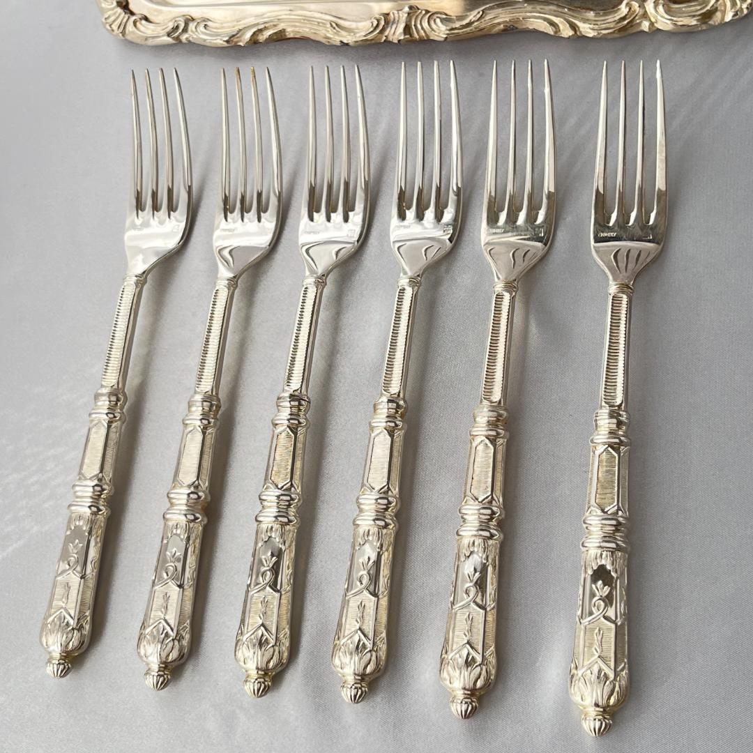 【仏蘭西】 ロシア様式 テーブルフォーク 6本組 【シルバープレート】
