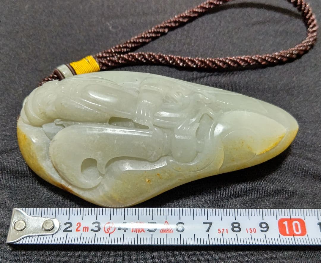 【特大】和田玉関羽像263g　和田白玉彫刻根付け