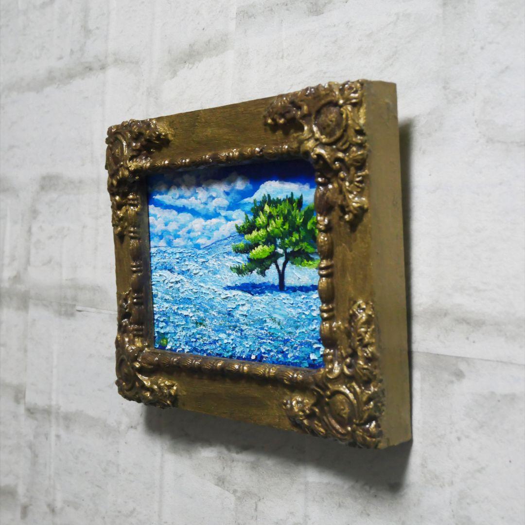 油絵 油彩 油彩画 絵 絵画 キャンバスパネル ミニ絵画【ネモフィラの丘】