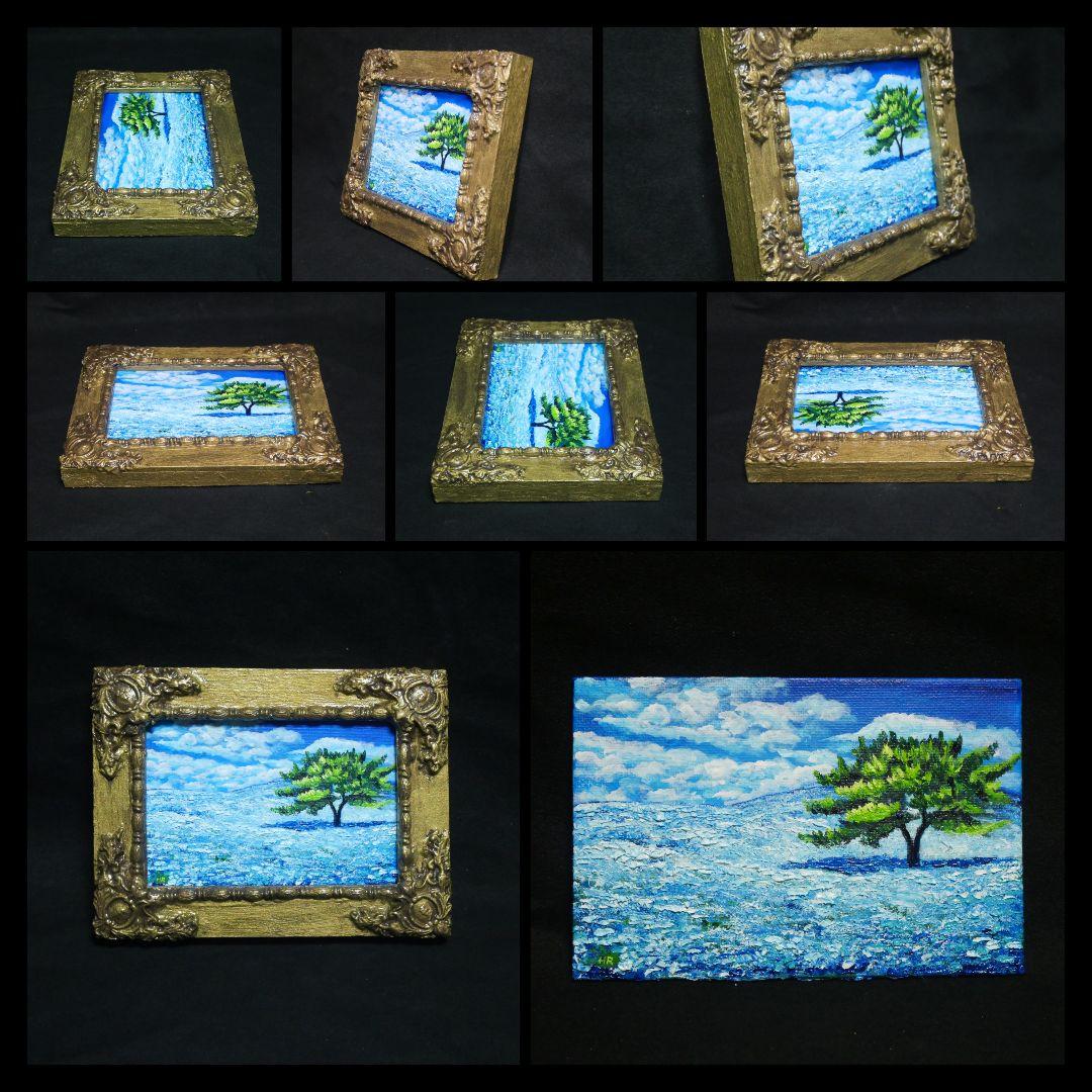 油絵 油彩 油彩画 絵 絵画 キャンバスパネル ミニ絵画【ネモフィラの丘】