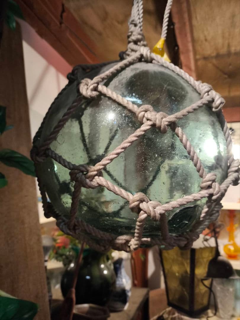 ガラス浮き 網掛けデザイン 直径約30cm レトロ 港町 ガーデニング 当時物