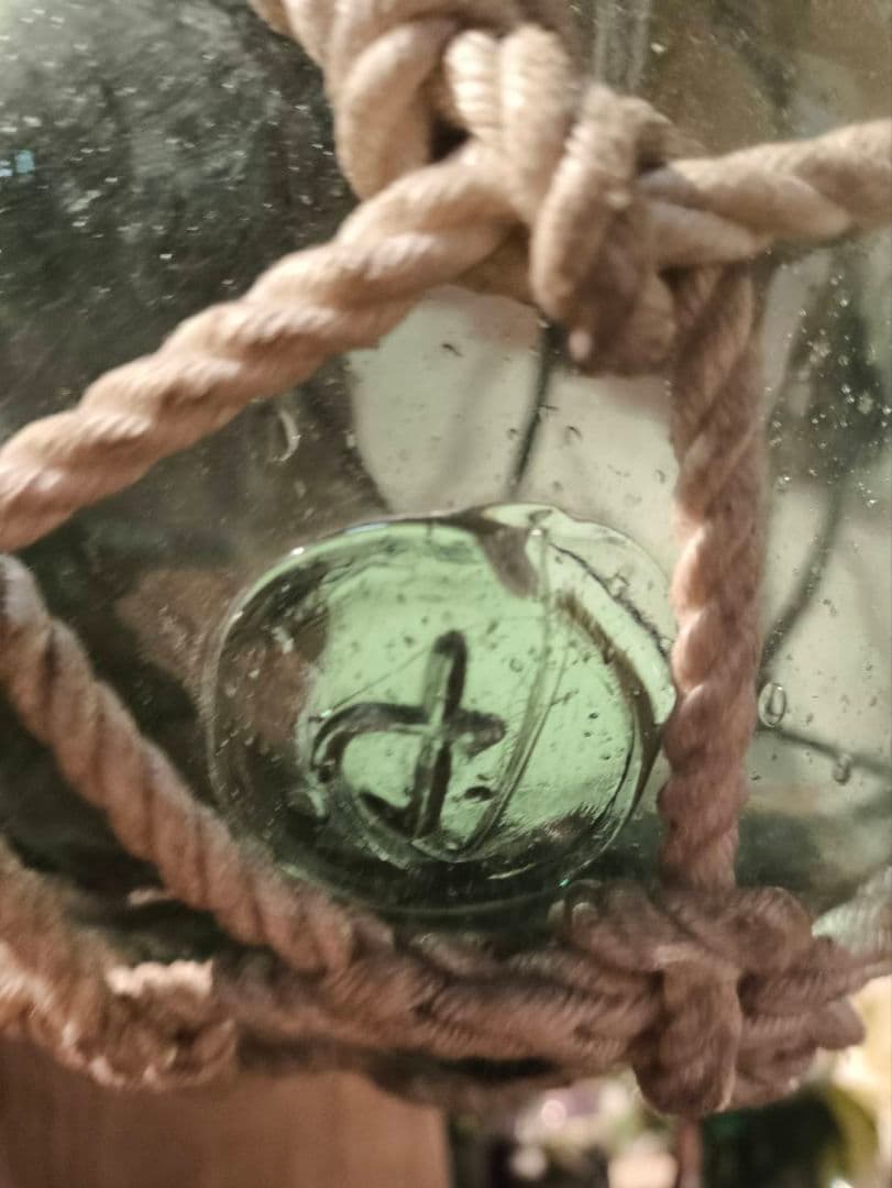 ガラス浮き 網掛けデザイン 直径約30cm レトロ 港町 ガーデニング 当時物