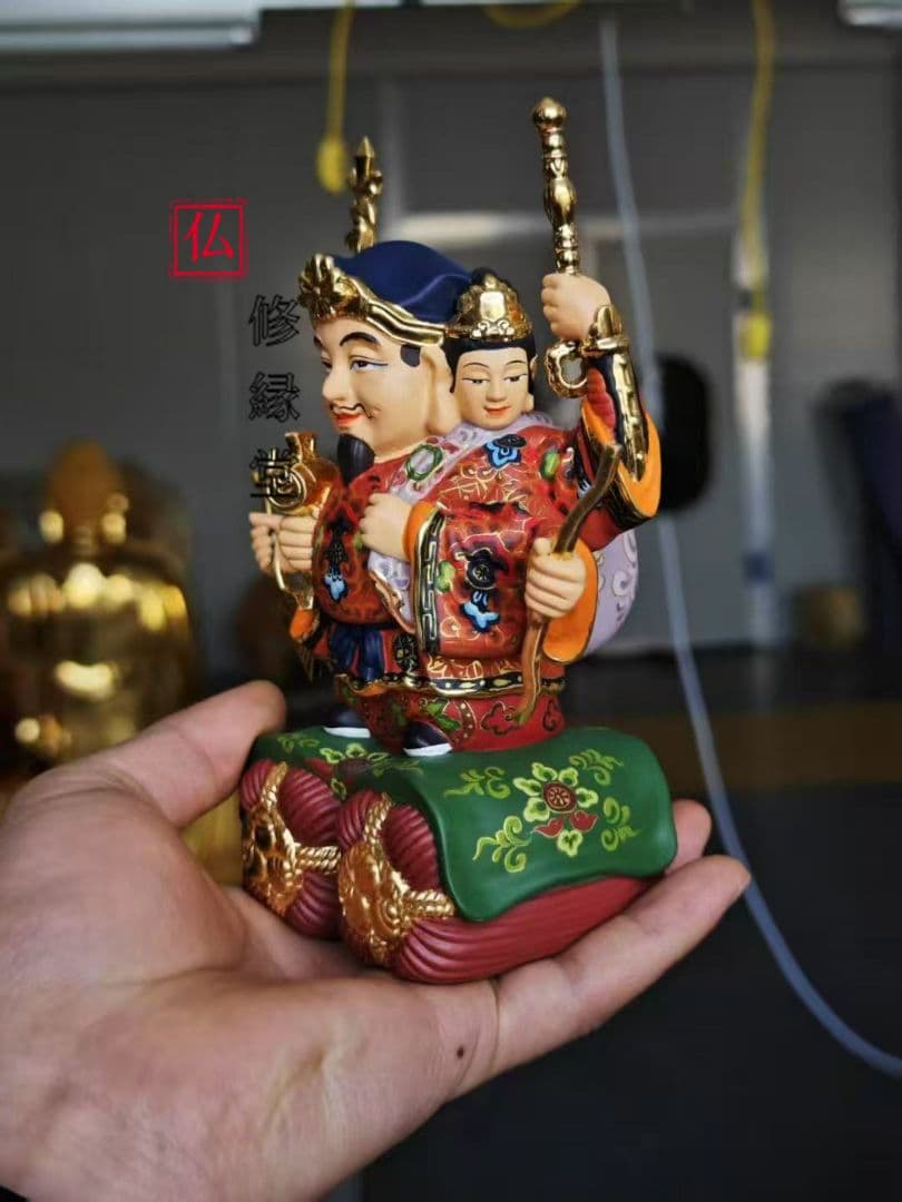 【修縁堂】古美術品 16CM 三面 塗り絵です 大黒天