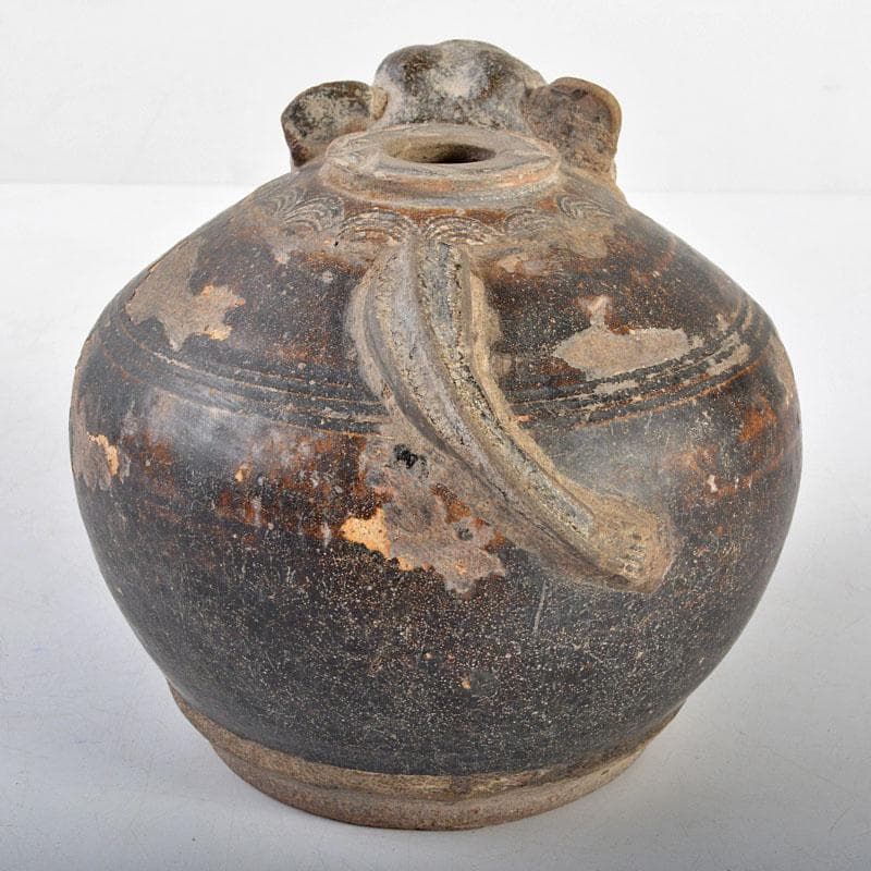 Yuri　タイ古陶磁　スンコロク　宋胡録　黒釉　象飾壷　V　R4578