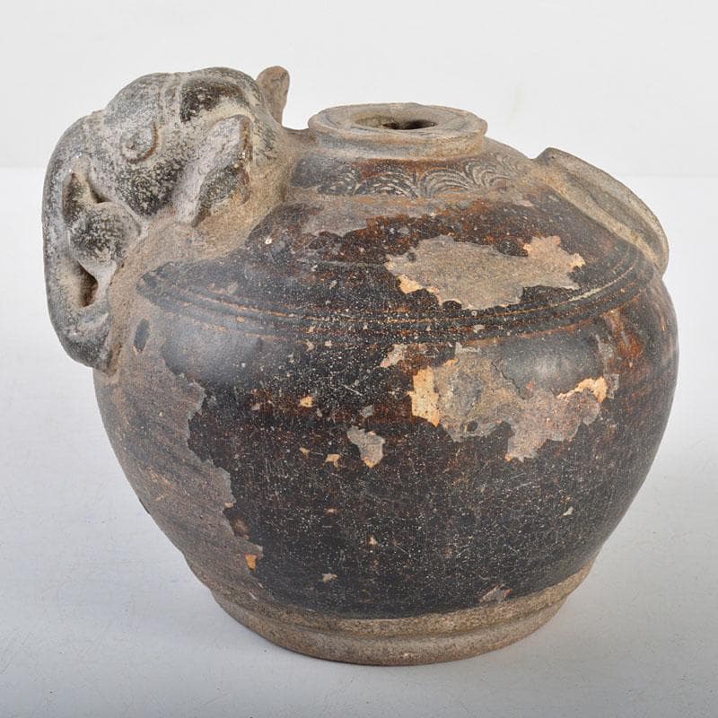 Yuri　タイ古陶磁　スンコロク　宋胡録　黒釉　象飾壷　V　R4578