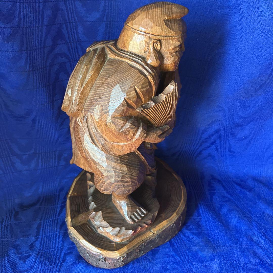 木彫り　恵比寿様　開運　槐の木？