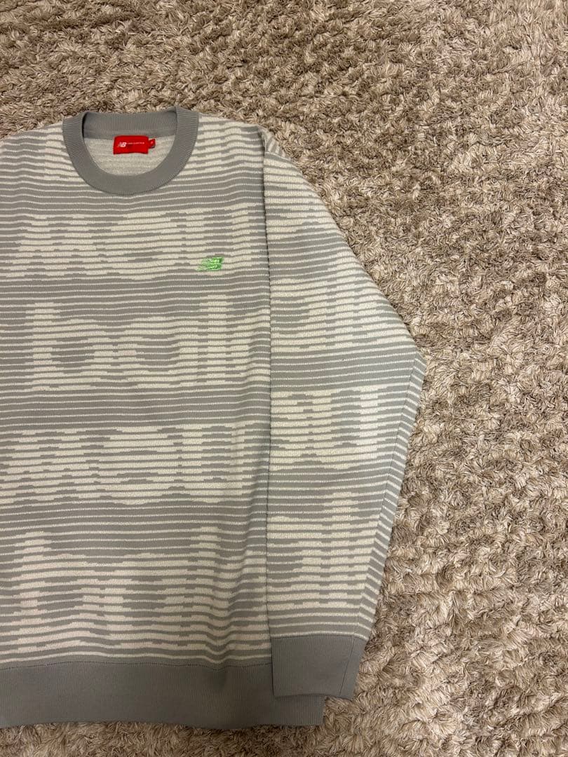 new balance ゴルフ セーター グレー ストライプ