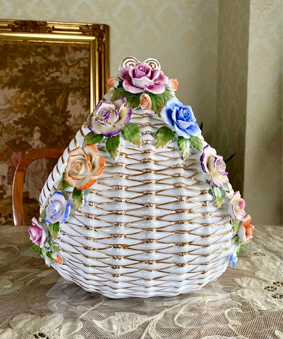 特大大　陶器の花籠　ロイヤルアーデンW約32 d30 h33