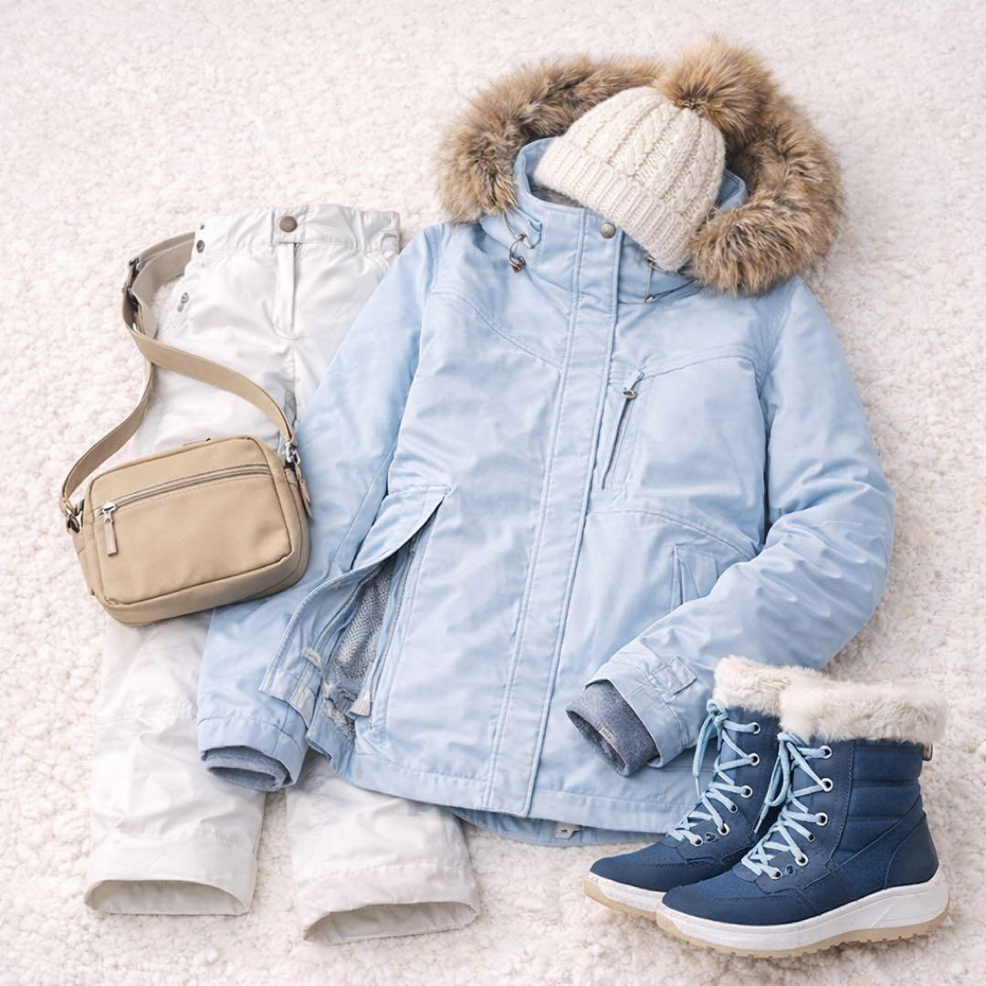 ESTIVO スキーウェア ジャケット M スノボウェア FOXファー 水色