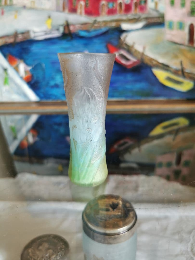 アンティーク ドームナンシー アイリス紋花器 オパールセント パートドヴェール