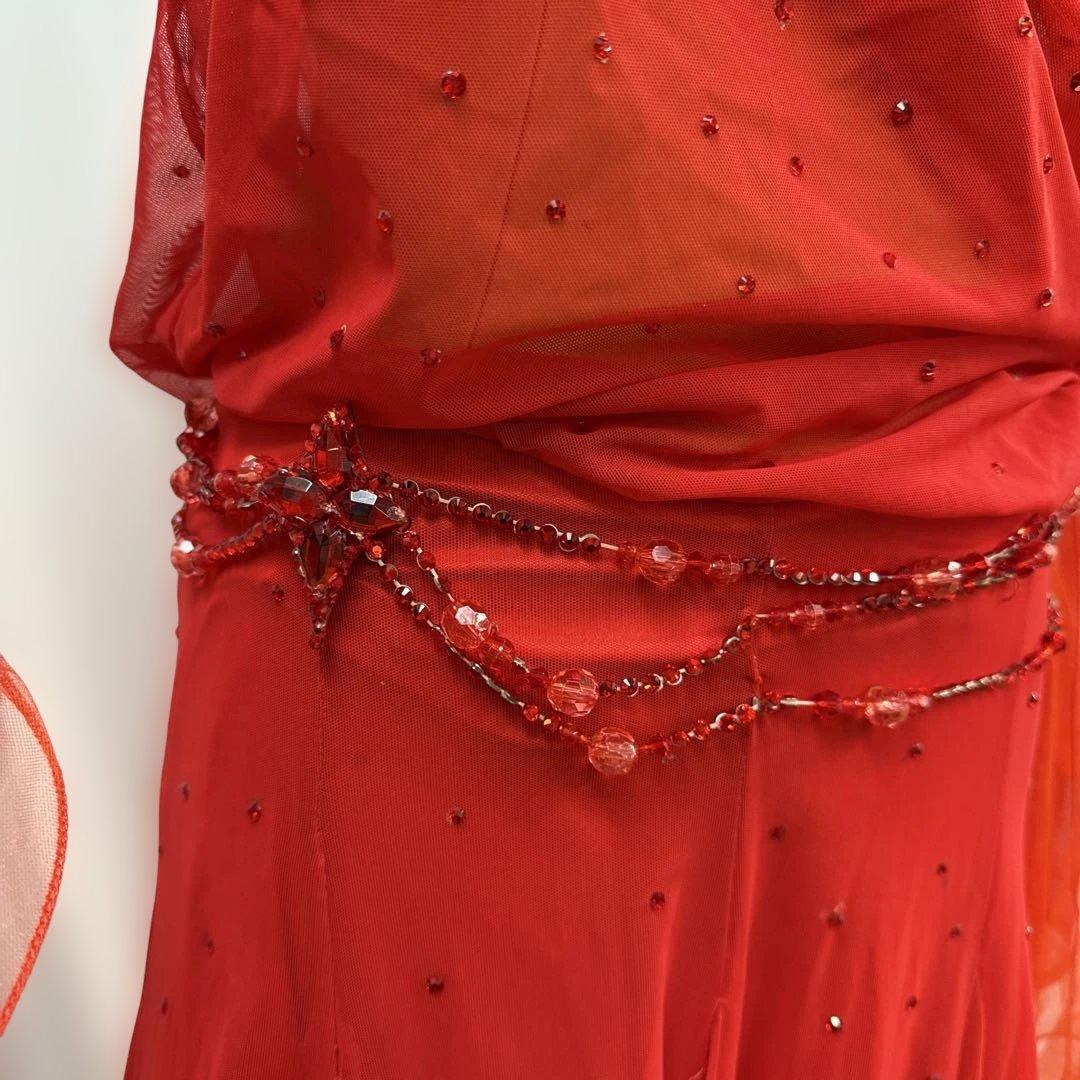 6312★M 赤 ドレープ スワロミックス スタンダードドレス 社交ダンス