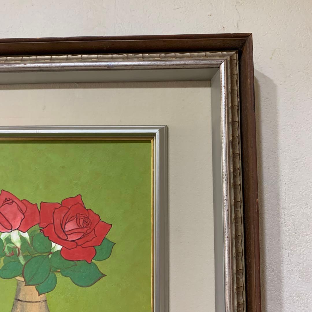 絵画　額装　日本画　真作　女流作家　下川千秋『ばら』8号