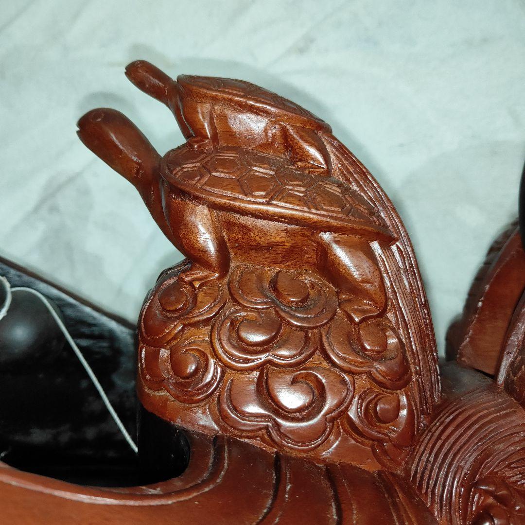 木製墨つぼ 龍・雲・亀・鶴の彫刻