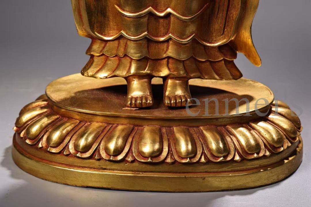 中国古美術・純銅製・鎏金仏像・北魏様式仏像／立像・仏教美術・高浮彫・風水置物