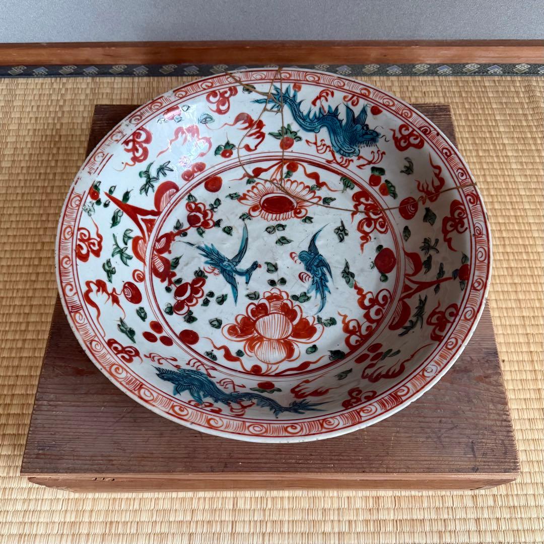 呉須赤絵 南京赤絵 大皿 大盤 明代 古染付 天啓赤江 古伊万里 古美術 骨董