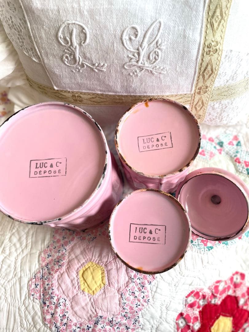 フランスアンティークキャニスター3個 2個蓋なしです·͜· ♡