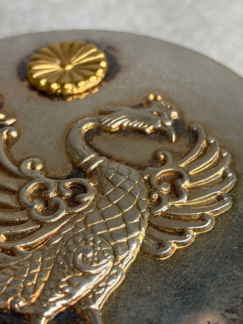 希少時代 天皇家下賜品 銀製 棗形 金象嵌 菊花紋章 鳳凰盛上文 ボンボニエール