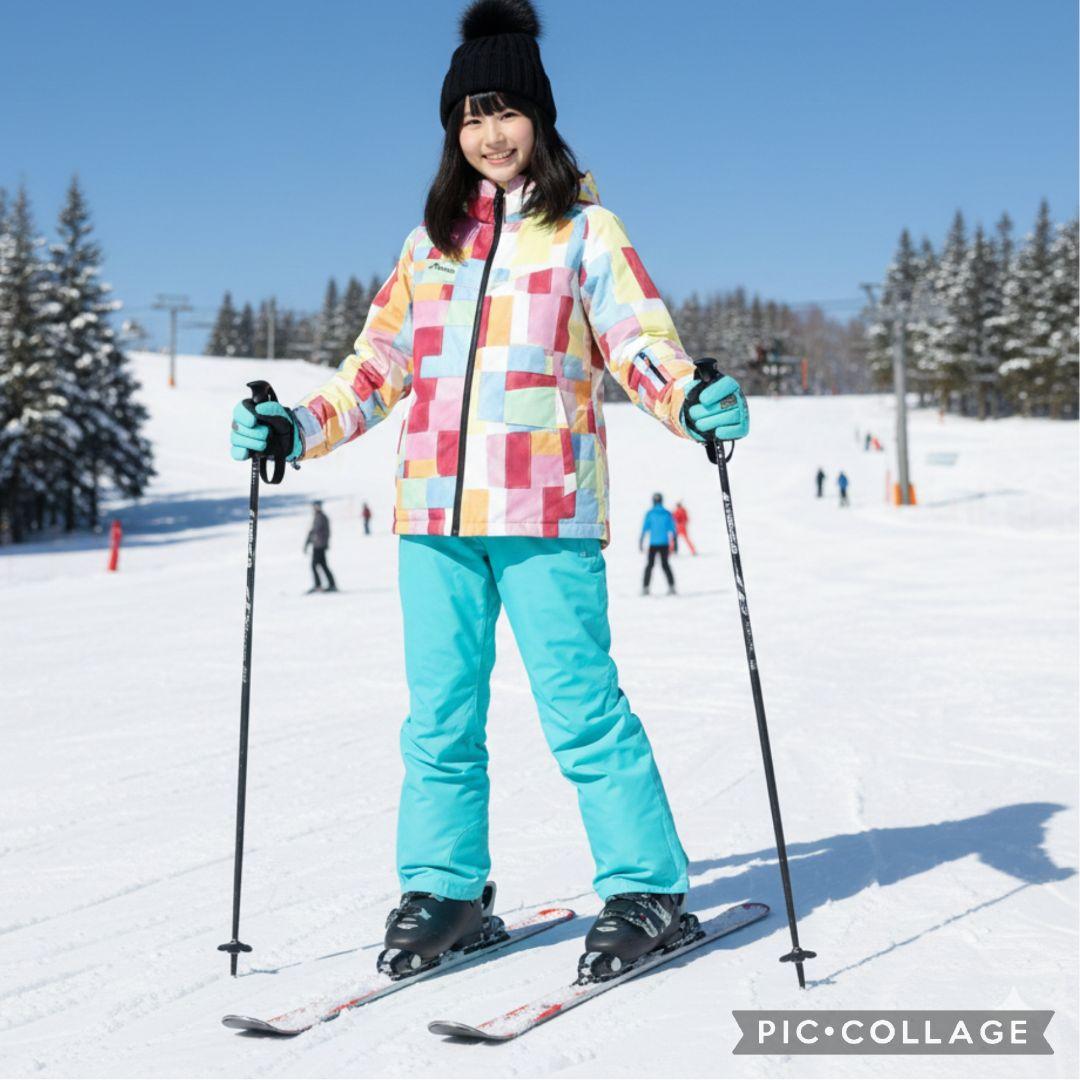 美品☆Phenixスキーウェア女の子150 140 上下 パステルブロック×水色
