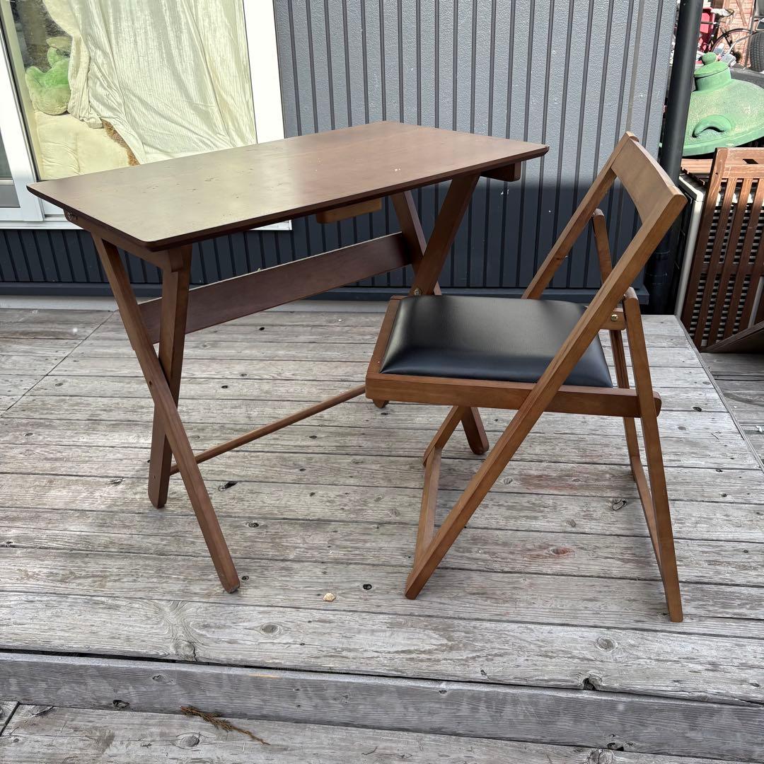 北欧レトロ オーヤマ 木製 折りたたみテーブル 折りたたみチェア セット 古家具