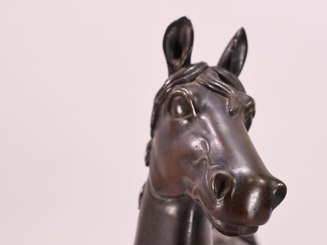 BK198　時代金工　古銅製　大名馬　置物　床飾　ブロンズ像　家紋　武田菱