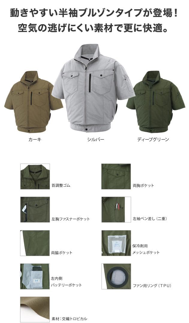 【２枚セット】Color:シルバー サンエス(SUN-S) 空調風神服 半袖　M