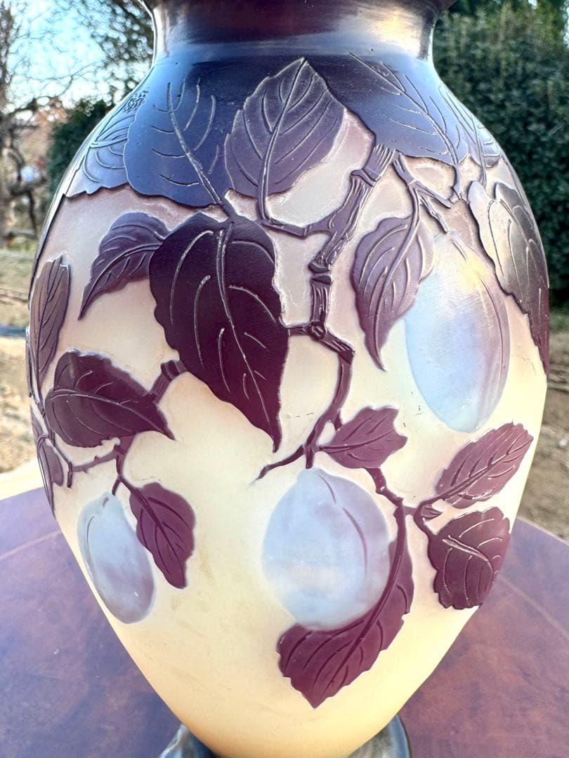 エミール・ガレ Emile Galle プラム文花瓶 底割れあり 破格