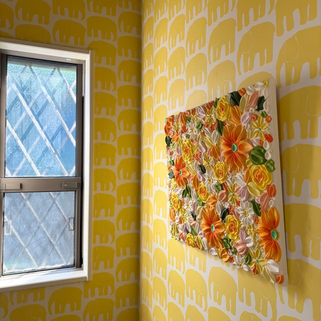 テクスチャーアート　花束　壁掛け　海外　現代アート　花の絵　フラワーアート