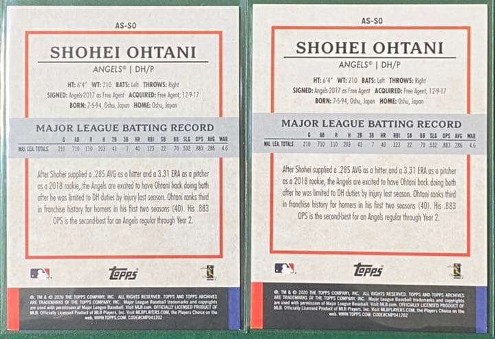 大谷翔平2020Toppsアーカイブスナップショットベース＆B ＃AS-SO