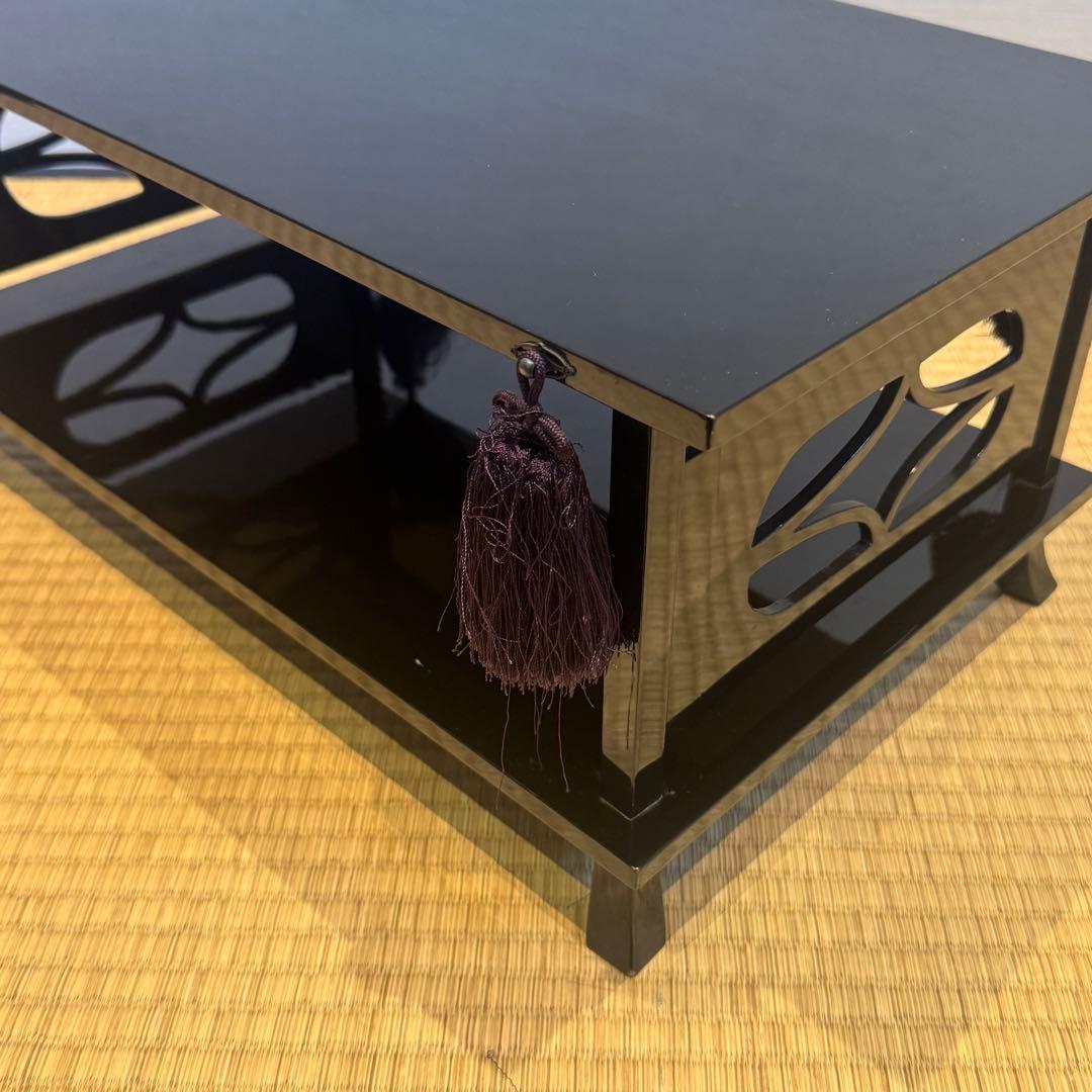 塗師 喜斎 作 蝋色 冠卓 房飾 共箱 木製漆器 花台 二段