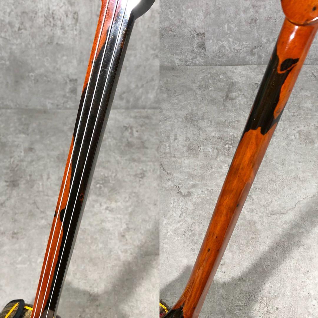 美品 高級 沖縄三線 本島産黒木 クルチ 本蛇皮 一枚張り 三線 ピックアップ付