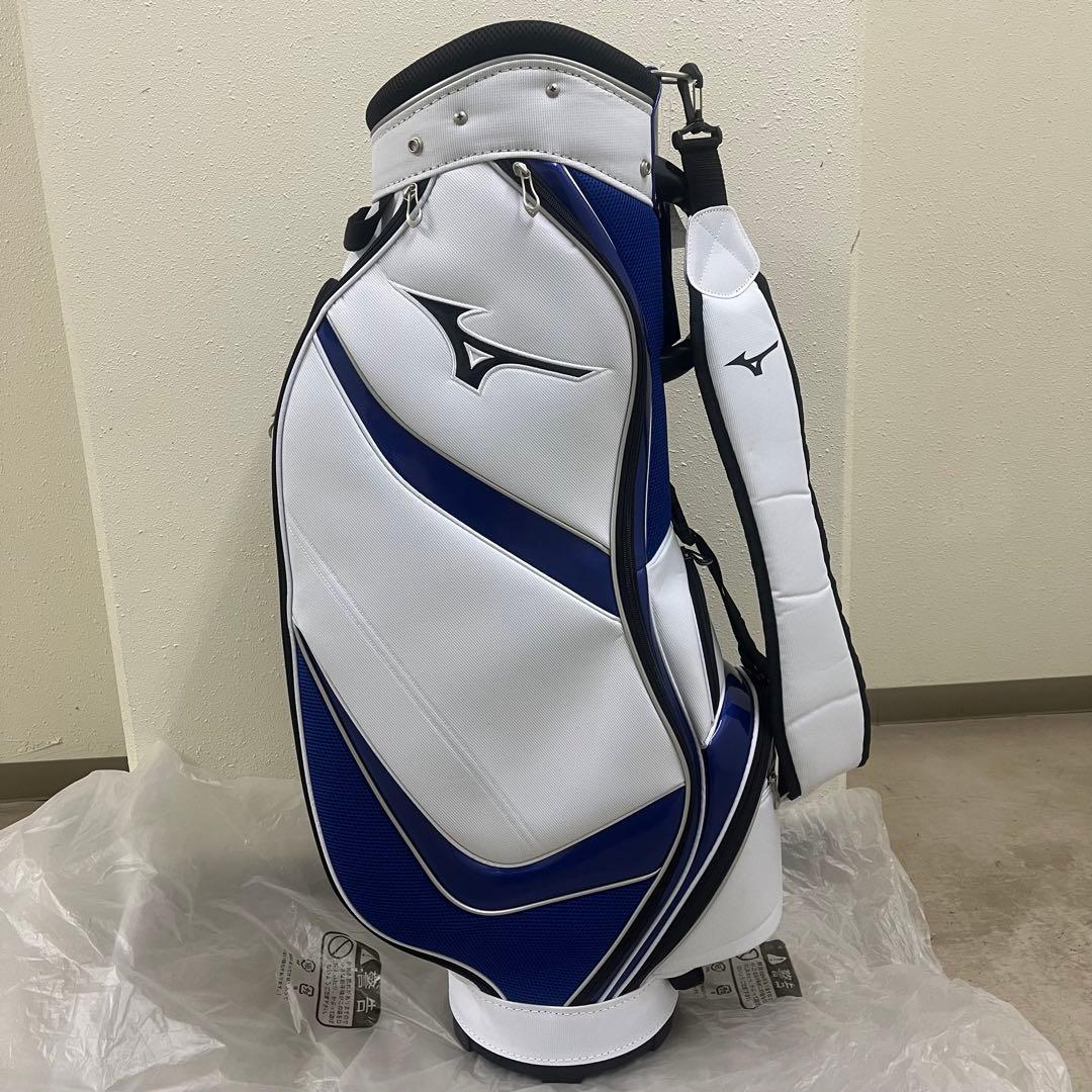 新品Mizuno ゴルフキャディバッグ 9.5型 ホワイト/ブルー
