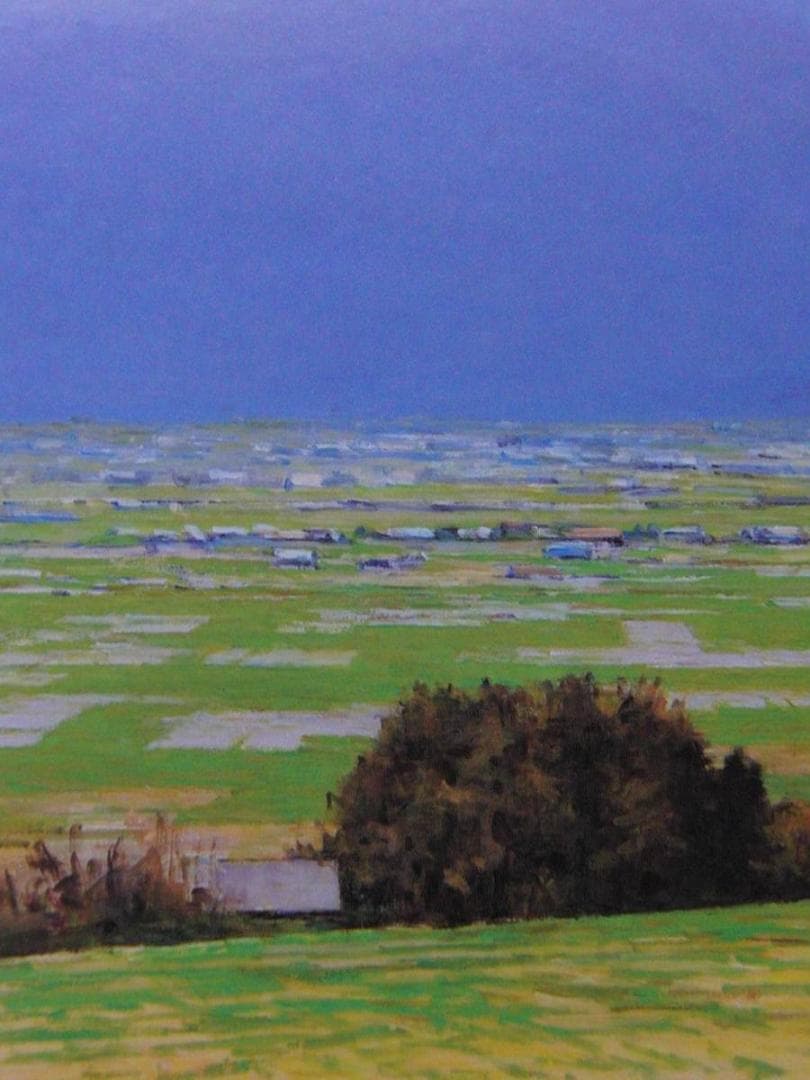 岡宏、【安曇平】、希少な画集画、新品高級額・額装付、状態良好