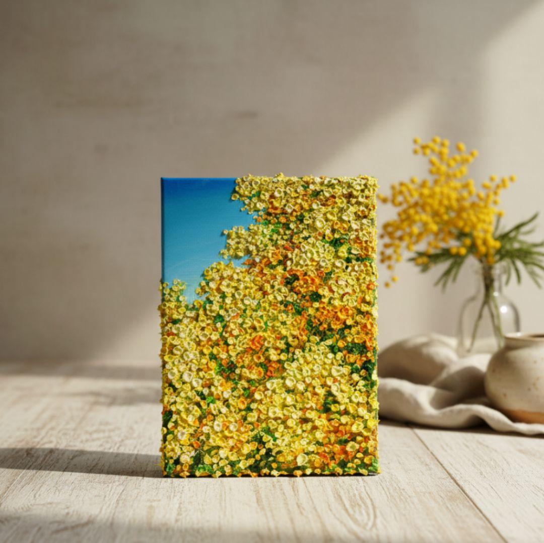 油絵 油彩 油彩画 絵 絵画 【青い空とミモザ】