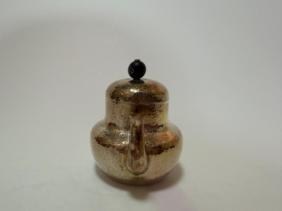 純銀製 急須 梨形 錐目打ち 木製の持ち手 煎茶道具