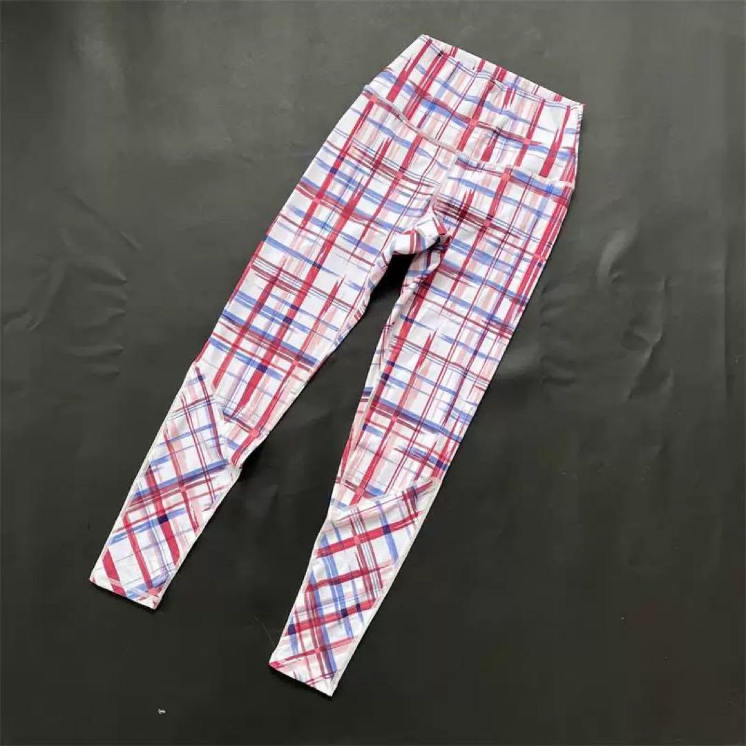 SUKALA チェックレギンス レッド L 背面メッシュ LAVA